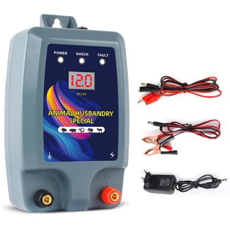Valla eléctrica para ganado de 5 km, electrificador de alta potencia, valla eléctrica para animales, protección perfecta para caballos y ganado vacuno - Valla para pastos (azul)