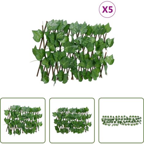 Valla extensible -  Enrejado expansible de parra artificial verde 5 uds 180x20 cm