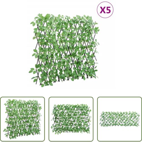 Valla extensible -  Enrejado expansible hiedra artificial verde 5 uds 180x65 cm