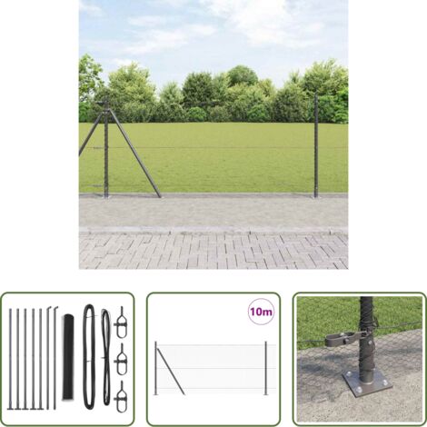 Valla exterior -  Poste de Valla Gris 10 x 1 m (malla de 13 mm) Acero y PVC