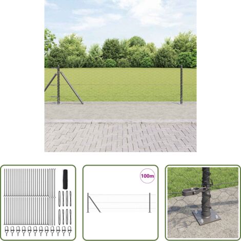 Valla exterior -  Poste de Valla Gris 100 x 0,6 m (malla de 50 mm) Acero y PVC