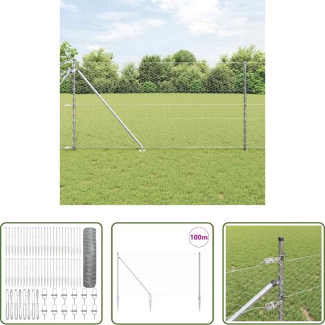 Valla exterior -  Poste de Valla Plateado 100 x 1 m (malla de 36 mm) Acero