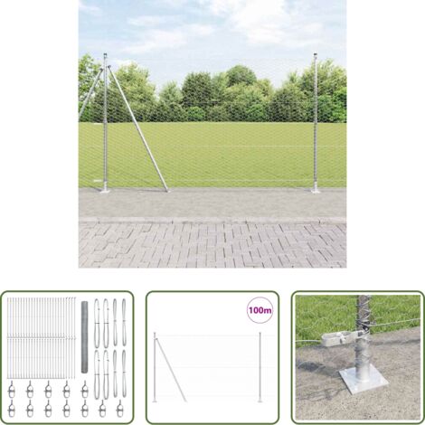 Valla exterior -  Poste de Valla Plateado 100 x 1,6 m (malla de 36 mm) Acero
