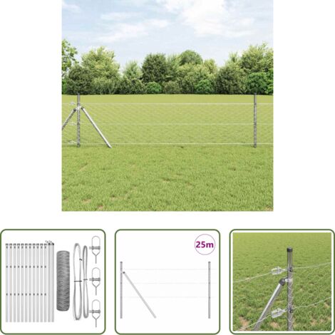 Valla exterior -  Poste de Valla Plateado 25 x 0,4 m (malla de 50 mm) Acero