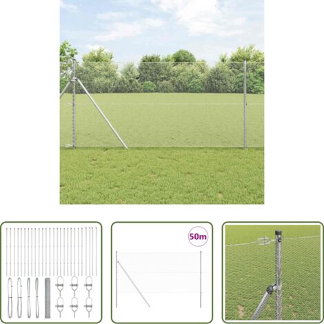 Valla exterior -  Poste de Valla Plateado 50 x 1 m (malla de 13 mm) Acero