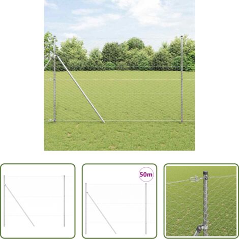 Valla exterior -  Poste de Valla Plateado 50 x 1,5 m (malla de 50 mm) Acero