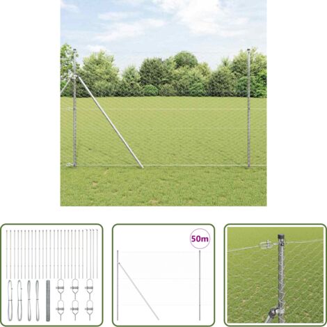 Valla exterior -  Poste de Valla Plateado 50 x 1,6 m (malla de 50 mm) Acero