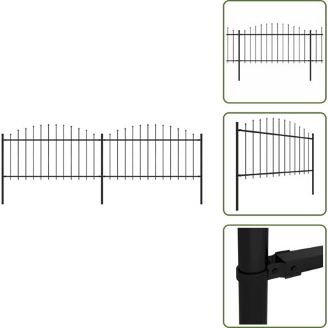 Valla negra - vidaXL Valla de jardín con punta de lanza de acero 359x150 cm negra - Valla con puntas de lanza