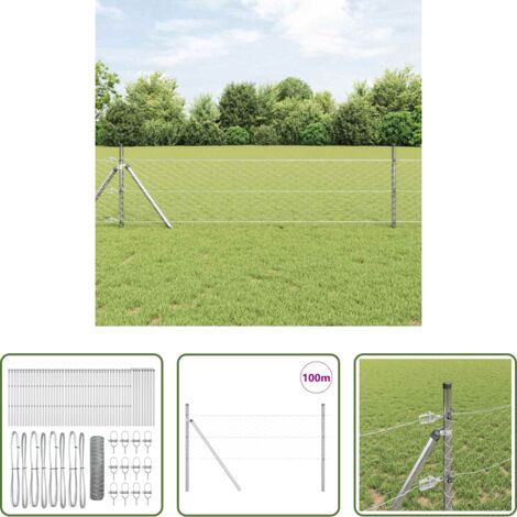 Valla plateada -  Poste de Valla Plateado 100 x 0,8 m (malla de 50 mm) Acero