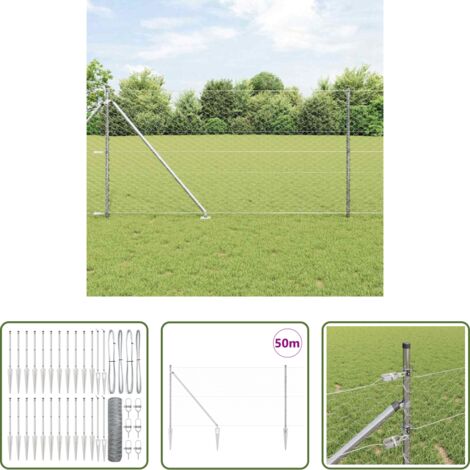 Valla plateada -  Poste de Valla Plateado 50 x 1 m (malla de 50 mm) Acero