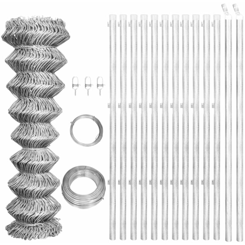 

Valla tela metálica y postes acero galvanizado plata 25x1,25 m