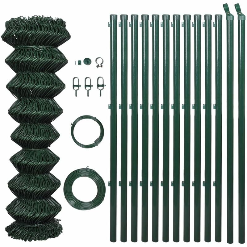 

Valla tela metálica y postes acero verde 1,25x25 m