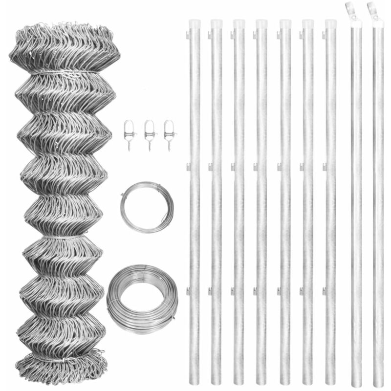 

Valla tela metálica y postes acero galvanizado plata 15x1,25 m - Plateado