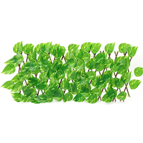 Valla telescópica artificial con flores y hojas verdes artificiales, ideal para jardines exteriores. Dimensiones: 40 x 20 cm. Protege contra el crecimiento de plantas.