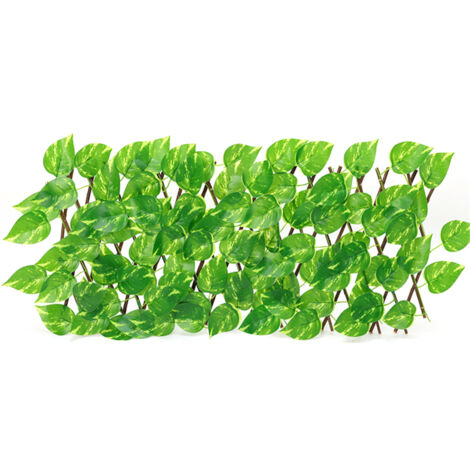 Valla telescópica artificial con flores y hojas verdes artificiales, ideal para jardines exteriores. Dimensiones: 40 x 20 cm. Protege contra el crecimiento de plantas.