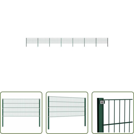 Valla verde -  Panel de valla con postes de hierro 1212x80 cm verde