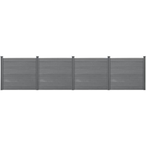 Vallas de protección visual para jardín con 6 postes de tablones de madera compuesta de WPC 165 x 618 cm gris 030006582
