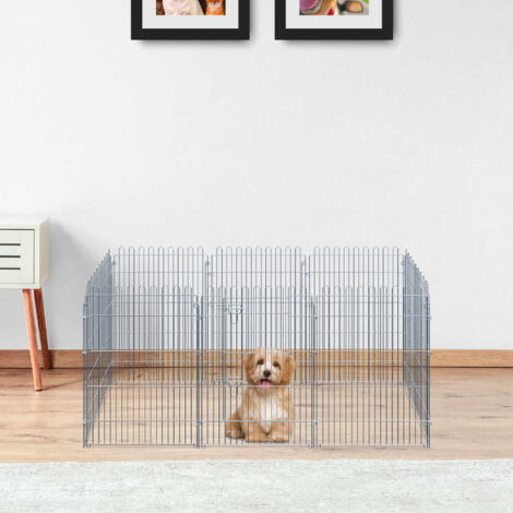 Vallas para Perros Plegables de 8 Piezas 63x60 cm con 1 Puerta y Marco de Acero para Jardín Patio Plata