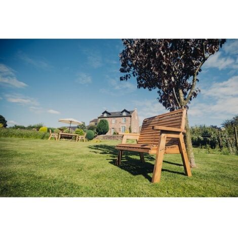 Valley 2 Seat Bench - Timber - L73 x W113 x H95 cm - Flat Pack - Minimal Assembly Required - Set of Waterproof Cushions Included