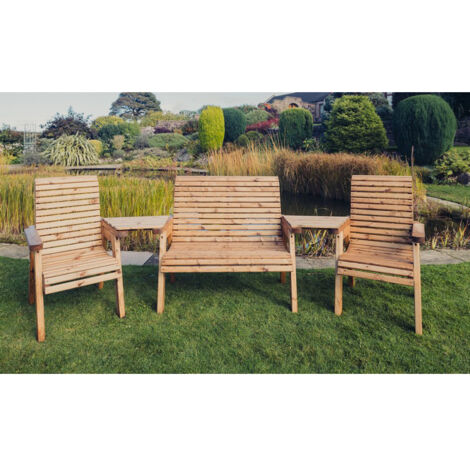 Valley 4 Seat Set 1X2B 2XC Angled Tray - Timber - L100 x W310 x H95 cm - Garden Furniture - Fully Assembled