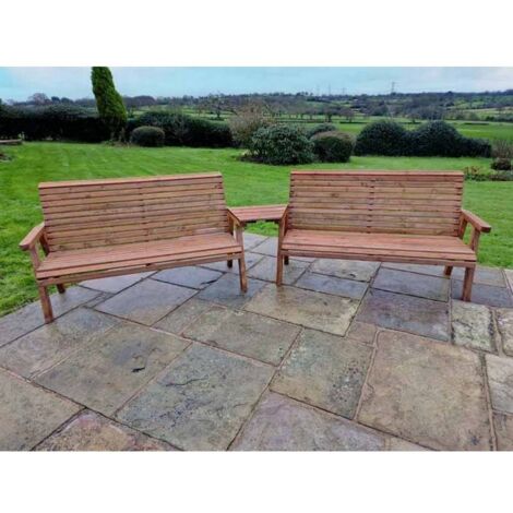 Valley 6 Seat Set 2X3B Angled Tray - Timber - L100 x W330 x H95 cm - Fully Assembled - Set of Waterproof Cushions Included