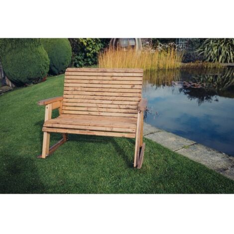 Valley Rocking Bench - Timber- L120 x W113 x H95 cm - Garden Furniture - Partially Assembled - Set of Waterproof Cushions Included
