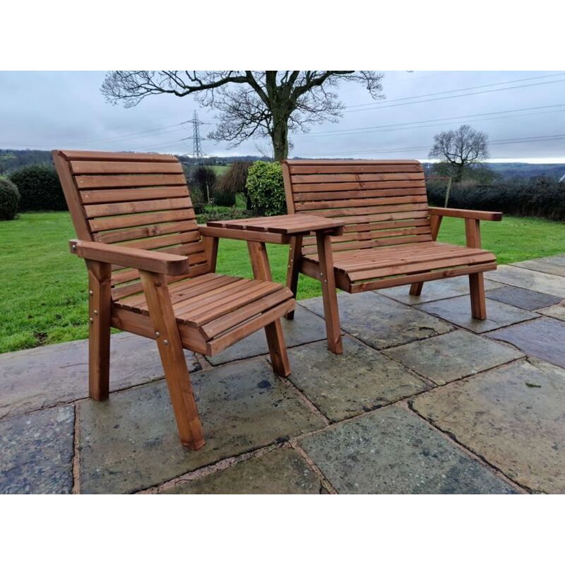 Churnet Valley - Valley Wooden Trio Set Angled Garden Chairs