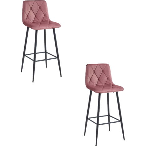 Valora 2 Taburetes de Bar KODA Terciopelo Rosa Patas Negras