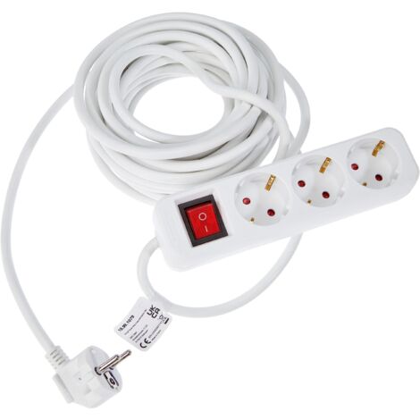 Value - Ciabatta elettrica a 3 prese, con interruttore, protezione da contatto, con protezione per bambini, 10 m, colore: Bianco