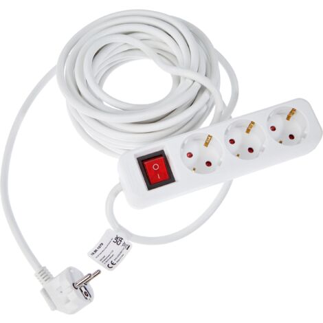 Value - Ciabatta elettrica a 3 prese, con interruttore, protezione da contatto, con protezione per bambini, 10 m, colore: Bianco