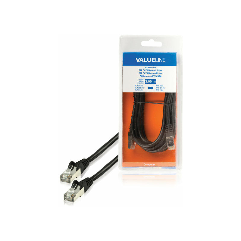 

Cable de red FTP CAT6, macho - macho RJ45, 3 metros, negro, para usar en un entorno de red - Valueline