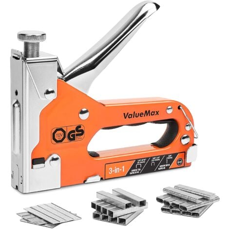 ValueMax 3-in-1 Handtacker Set mit 3000 Klammern -TÜV GS geprüft- Profi Tacker für Holz, Typ 140/28/8 leistungsstarker Tackerpistole mit einstellbarer Schusskraft für Dekoration, Möbel