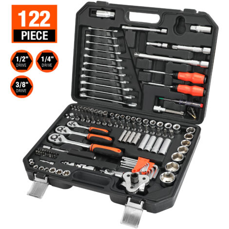ValueMax Coffret de Douilles Clés à Cliquet et Embouts Professionnels en Cr-V pour Réparation Voiture Auto Mécanique avec Malette 122 Pièces