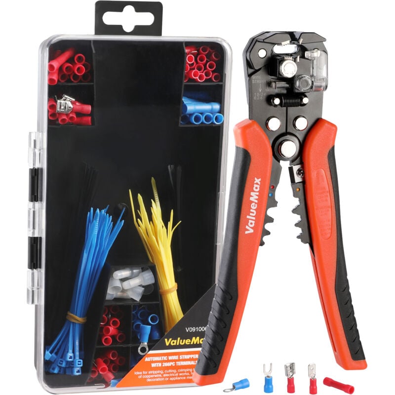 Valuemax - Dénudeur Pince à Dénuder Automatique, Pince à Dénuder Électrique 3 en 1 avec 266 Bornes, Pince à Coupe-cables awg 24-10 (0,2-6,0 mm²) pour