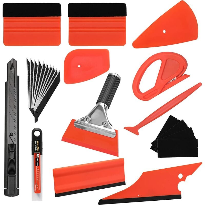Valuemax - Kit Covering Outils de Film de Voiture 25 Pièces, Covering Outils Teinté pour Fenêtre de Voiture avec Multi Raclette, Cutter et 10 Lames