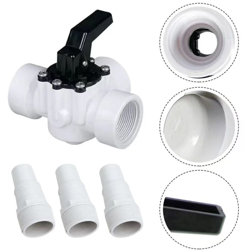 Valve 3 voies 4715 pour piscine avec 3 raccords de tuyau de pompe pour tuyaux de 32 mm et 38 mm, convient pour la vanne d'admission de piscine