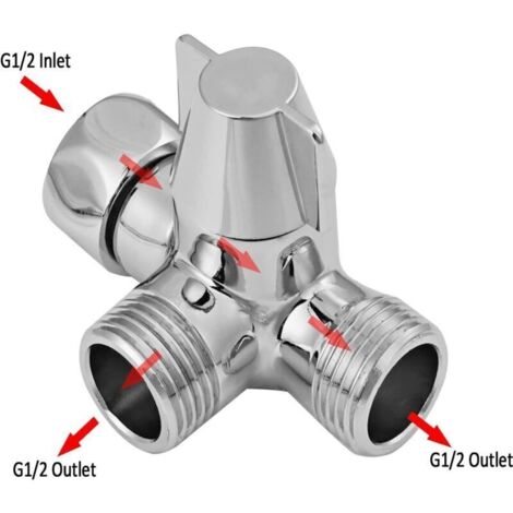 Valve 3 Voies en G1/2, Douche Inverseur 3 Voies, Vanne DéRivation Douche à 3 Voies pour Douche, Douchette Et Bras De Douche Inverseur