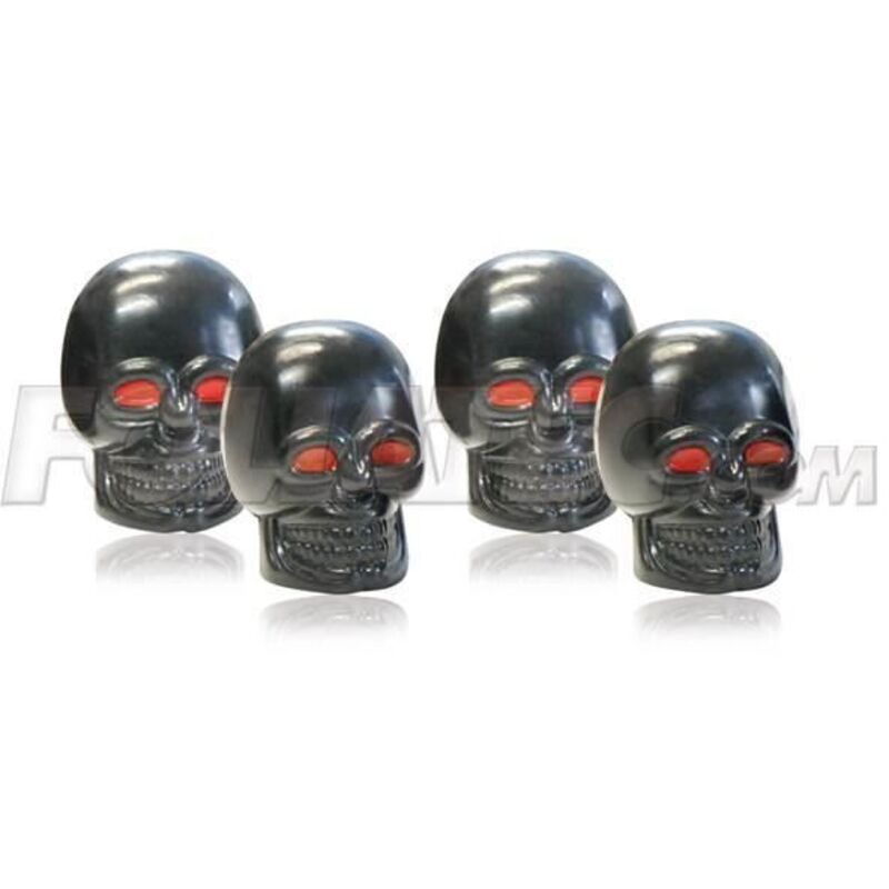 Valve Caps - FOLIATEC - SKULL - Black with Red Eyes - Universal - Set of 4
