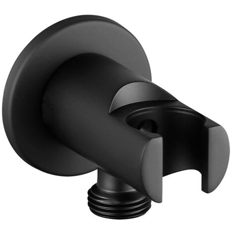 Valve d'angle de sortie murale en cuivre noir mat, support intégré, accessoires de salle de bains, 4 pièces épaisses antidéflagrantes