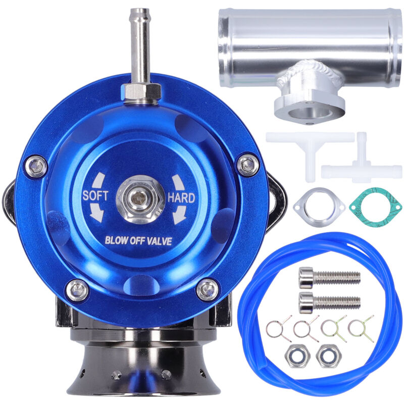 Valve d'échappement universelle de turbine en aluminium de type rs, bov + tube à bride de 2.5 pouces, bleu