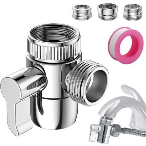 Valve Inverseur de Douche 3 Voies Vanne Aiguillage de Douchette Robinet d'arrêt pour Cuisine ou Salle de Bain avec Robinet Adaptateur M22-M24, M22-G1/2”
