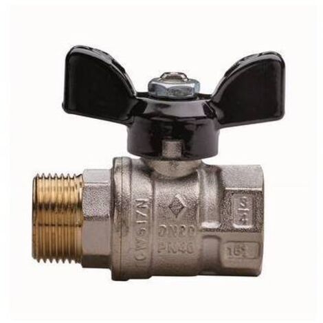 VALVOLA A SFERA A PASSAGGIO TOTALE FILETTATURA MF CON FARFALLA 3/4"  DN 20  PN 40 RB
