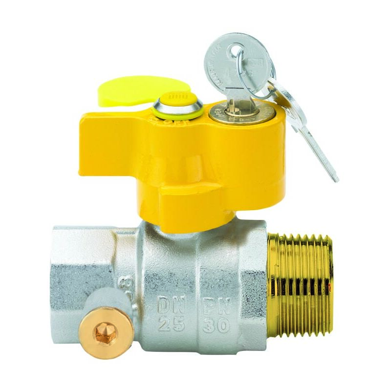 Robinet à boisseau sphérique pour gaz 1 'mf avec prise de pression, serrure et clé