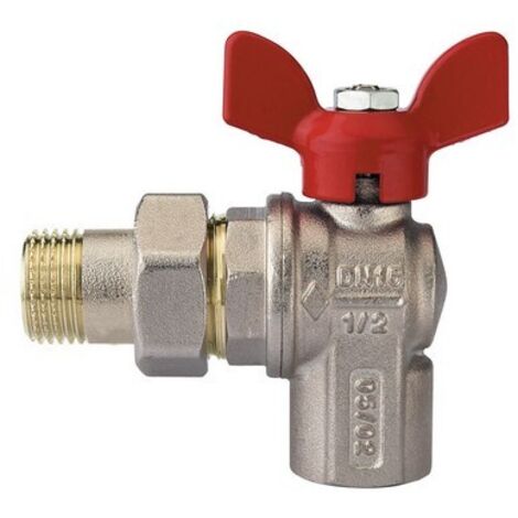VALVOLA A SFERA A SQUADRA PER COLLETTORI CON FARFALLA ALLUMINIO ROSSA 1/2"  DN 15 RB