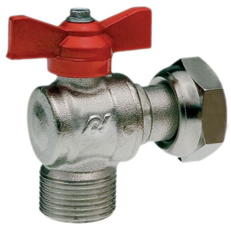 Valvola a sfera ad angolo 1"M X 3/4" per contatori M.F./calotta con maniglia a farfalla rossa 311/A-VA