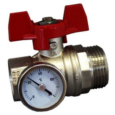 Valvola a sfera con termometro, manico rosso 1Z IGx1Z AG