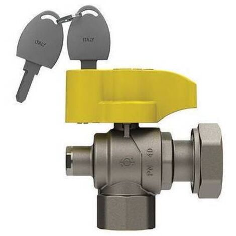 VALVOLA A SFERA GAS A SQUADRA  CON FARFALLA E SERRATURA FEM. -DADO G. Misura: 3/4" x 1"  DN 20