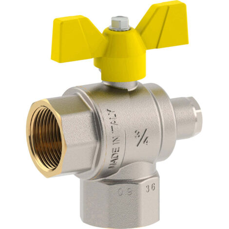"VALVOLA A SFERA GAS A SQUADRO CON PRESA PRESSIONE E FARFALLA IN ALLUMINIO FIV 3/4""""F x 3/4""""F - DN20"