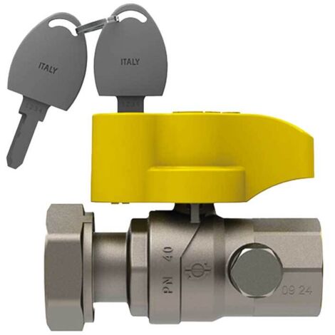 VALVOLA A SFERA GAS DIRITTA POST-CONTATORE F/F CON DADO GIR. E SICUREZZA FIV 3/4""Fx1""G - DN20
