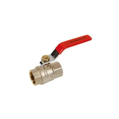 Valvola a sfera in ottone PN40 doppia femmina + maniglia piatta in acciaio rosso, 40X49
